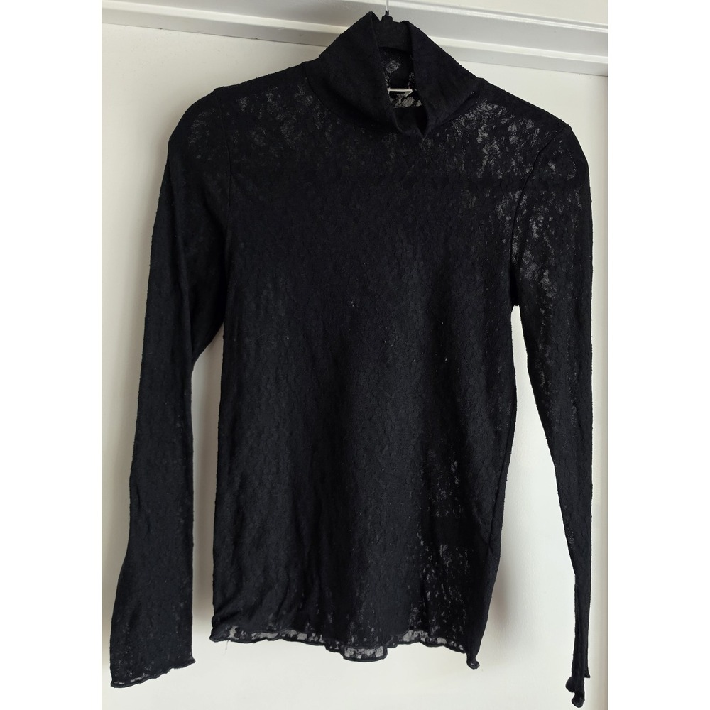 Wilfred Black Lace Turtleneck Long Sleeve Top Blouse M Shirt